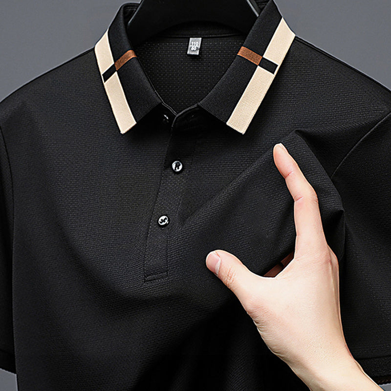 🔥50% de descuento hoy🔥Camiseta de manga corta de seda elástica con solapa para hombre
