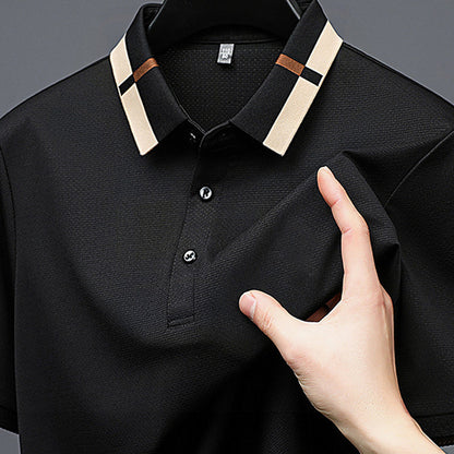 🔥50% de descuento hoy🔥Camiseta de manga corta de seda elástica con solapa para hombre