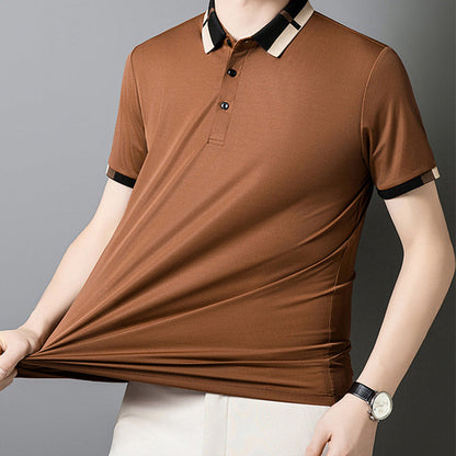 🔥50% de descuento hoy🔥Camiseta de manga corta de seda elástica con solapa para hombre