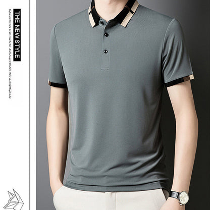 🔥50% de descuento hoy🔥Camiseta de manga corta de seda elástica con solapa para hombre