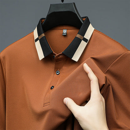🔥50% de descuento hoy🔥Camiseta de manga corta de seda elástica con solapa para hombre