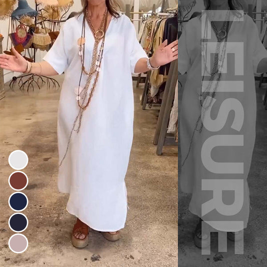 🔥Vestido casual holgado con abertura en color liso para mujer🔥