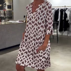 Damen lässiges A-Linien-Kleid mit V-Ausschnitt und Druck