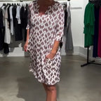 Damen lässiges A-Linien-Kleid mit V-Ausschnitt und Druck