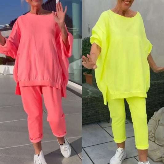 ⏳Descuento del 50% por tiempo limitado💥🥰Cuello redondo con abertura. Traje deportivo fluorescente para mujer.