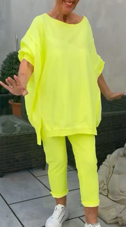 ⏳Begrenzte Zeit 50% Rabatt💥🥰Rundhalsausschnitt mit Schlitz. Fluoreszierender Freizeitanzug für Damen