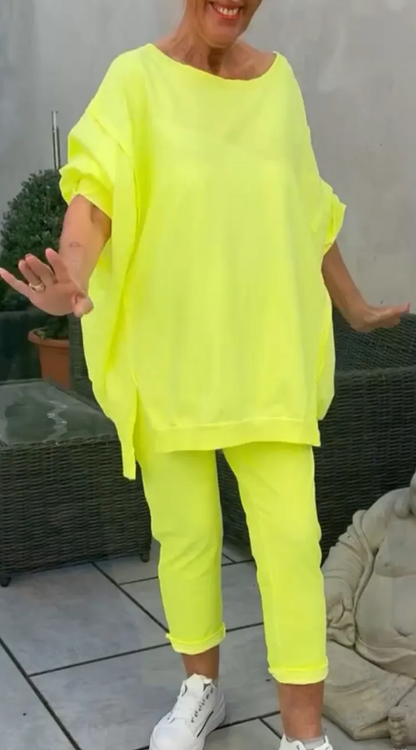 ⏳Begrenzte Zeit 50% Rabatt💥🥰Rundhalsausschnitt mit Schlitz. Fluoreszierender Freizeitanzug für Damen