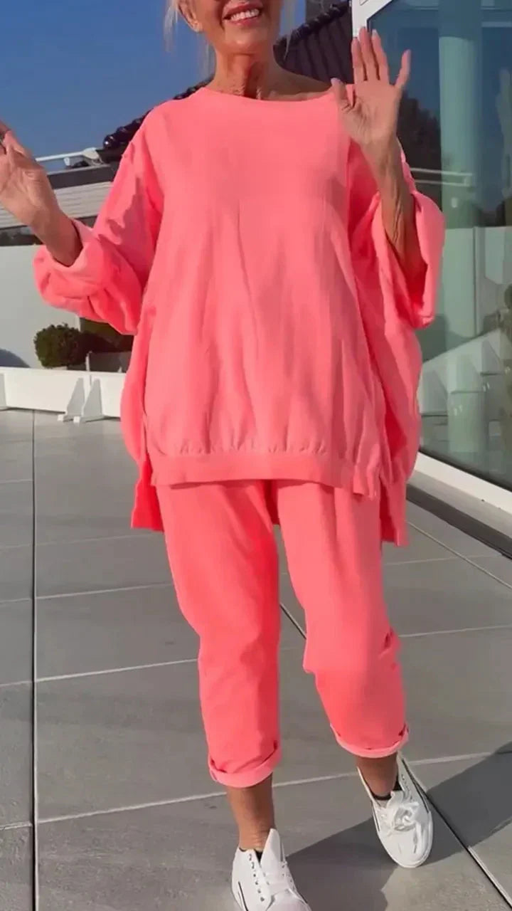 ⏳Begrenzte Zeit 50% Rabatt💥🥰Rundhalsausschnitt mit Schlitz. Fluoreszierender Freizeitanzug für Damen