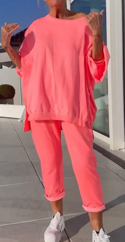 ⏳Begrenzte Zeit 50% Rabatt💥🥰Rundhalsausschnitt mit Schlitz. Fluoreszierender Freizeitanzug für Damen