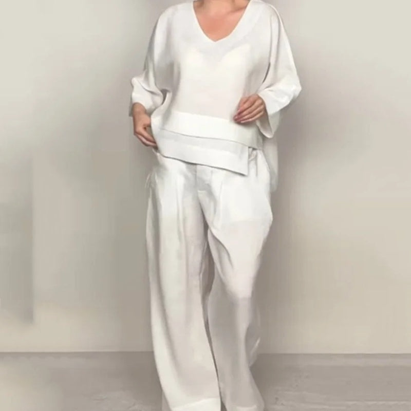 💥Sichern Sie sich heute 50% Rabatt!💃🌺Irregular Hem Cotton Linen Short Sleeve Casual 2-Piece Set