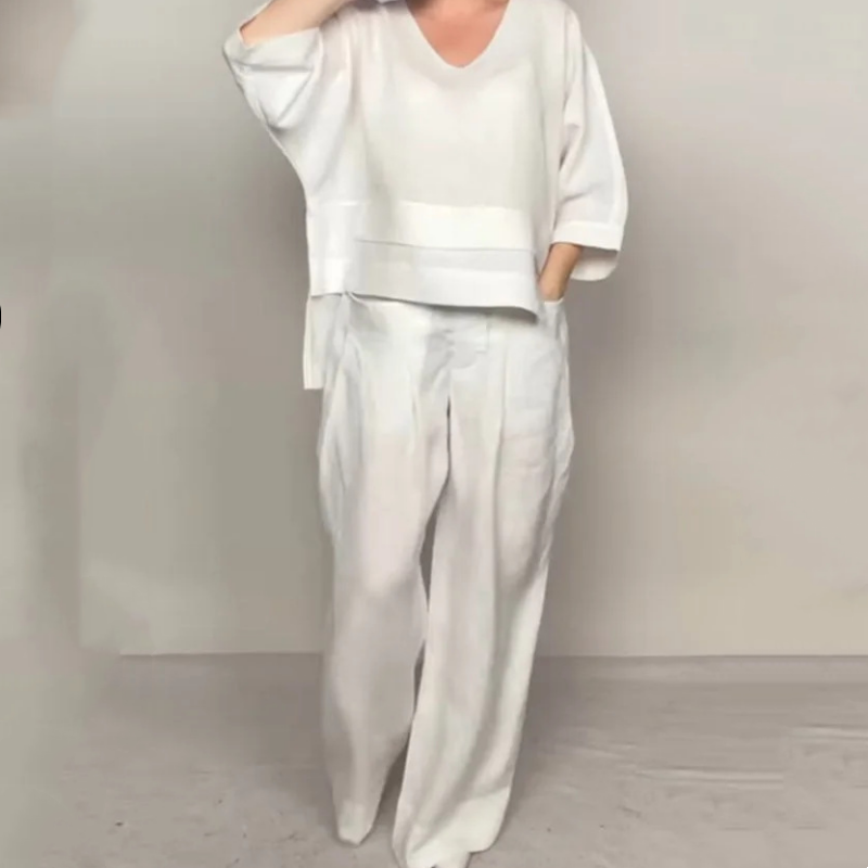 💥Sichern Sie sich heute 50% Rabatt!💃🌺Irregular Hem Cotton Linen Short Sleeve Casual 2-Piece Set