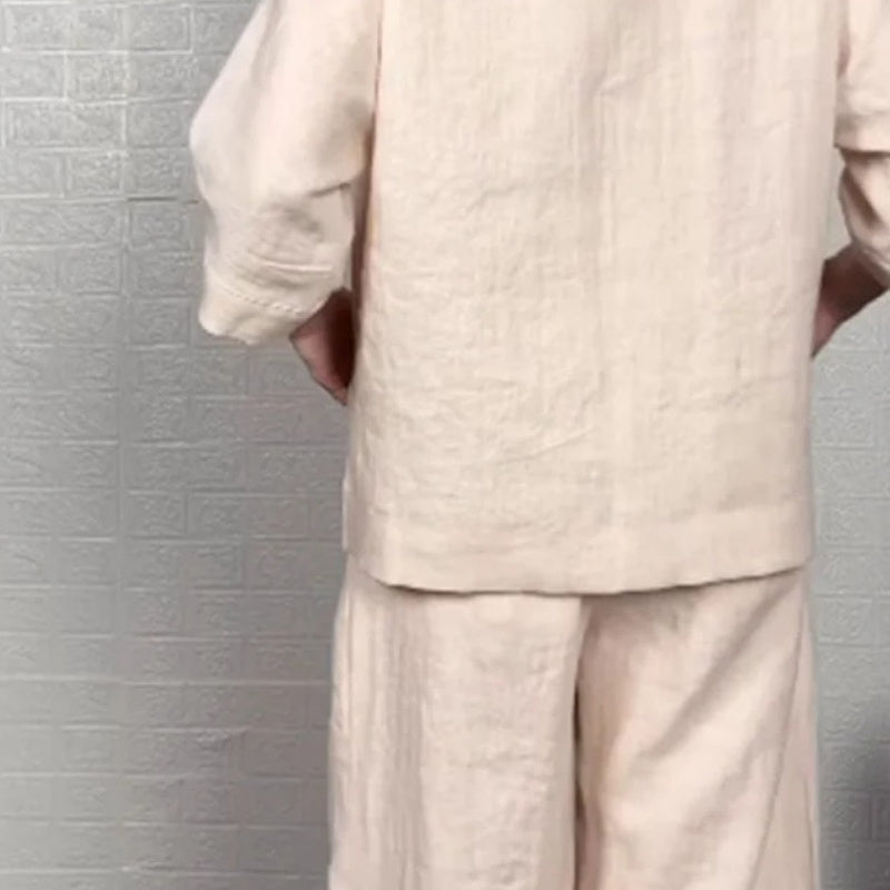 💥Sichern Sie sich heute 50% Rabatt!💃🌺Irregular Hem Cotton Linen Short Sleeve Casual 2-Piece Set
