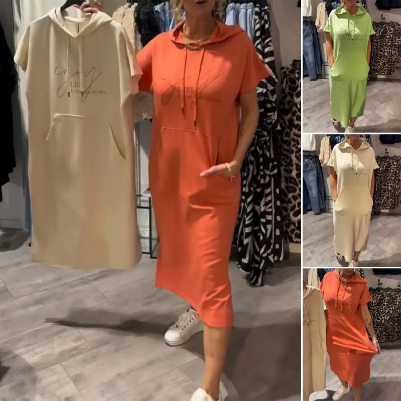 ❤️Vestido de mujer con mangas cortas y capucha.