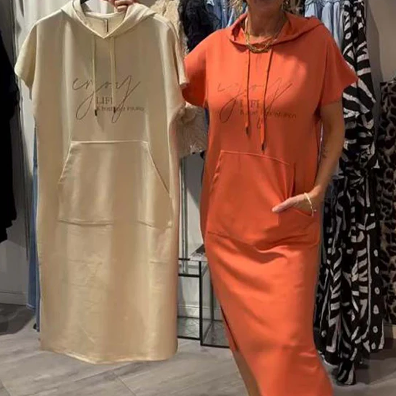 ❤️Vestido de mujer con mangas cortas y capucha.