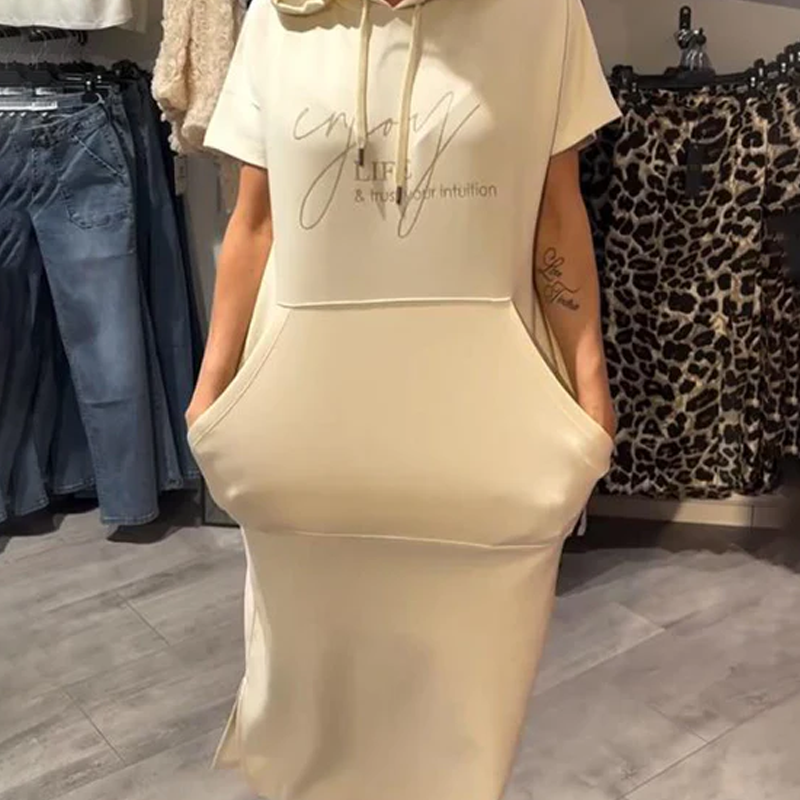 ❤️Vestido de mujer con mangas cortas y capucha.