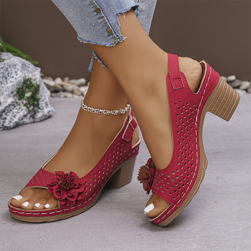 💖Sandalias casuales de mujer con vainica floral y tacón inclinado