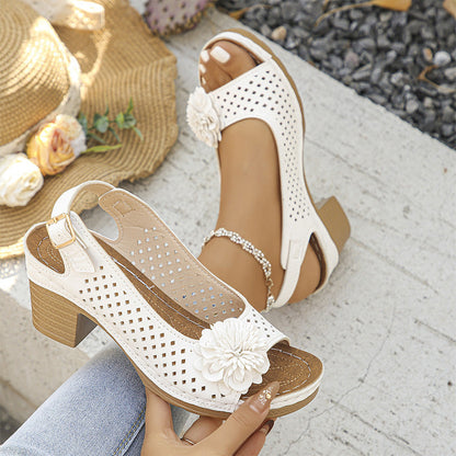 💖Sandalias casuales de mujer con vainica floral y tacón inclinado