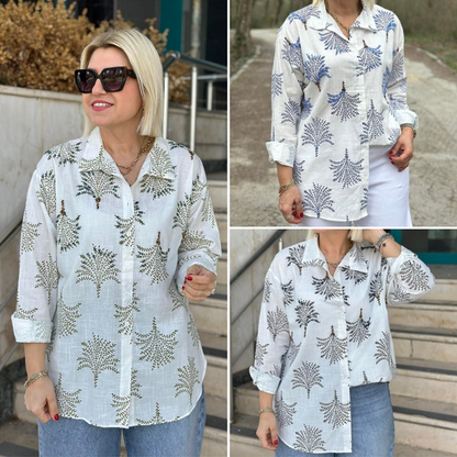 🍁Lässiges Damenhemd mit botanischem Aufdruck✨