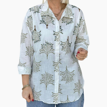🍁Lässiges Damenhemd mit botanischem Aufdruck✨