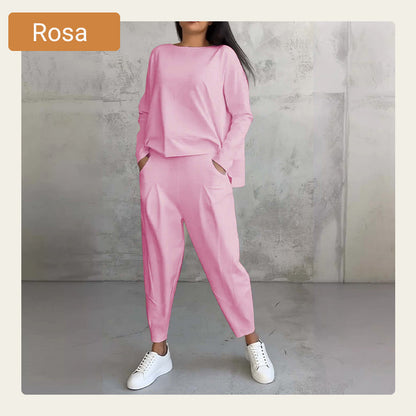 🔥2-teiliges Set mit langärmeligem Oberteil mit Rundhalsausschnitt ＆ Hose🔥