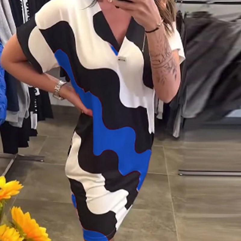 Damen Kleid mit V-Ausschnitt und kurzen Ärmeln