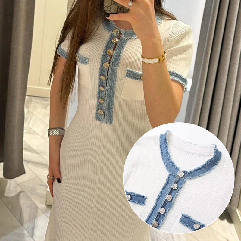 🪻 50 % Rabatt☀️modisches Slim-Fit Strick-Maxikleid mit Metallknöpfen