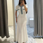 🪻 50 % Rabatt☀️modisches Slim-Fit Strick-Maxikleid mit Metallknöpfen
