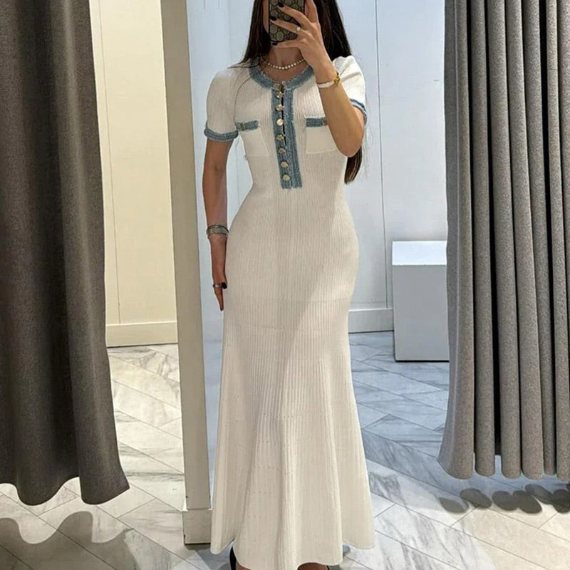 🪻 50 % Rabatt☀️modisches Slim-Fit Strick-Maxikleid mit Metallknöpfen