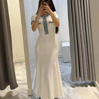 🪻 50 % Rabatt☀️modisches Slim-Fit Strick-Maxikleid mit Metallknöpfen