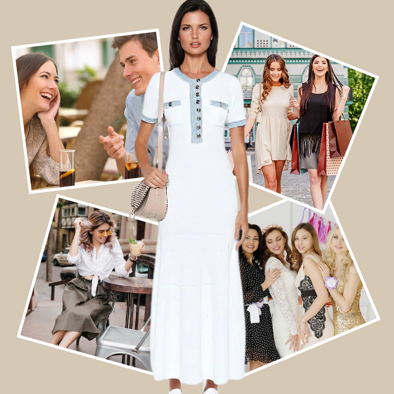 🪻 50 % Rabatt☀️modisches Slim-Fit Strick-Maxikleid mit Metallknöpfen