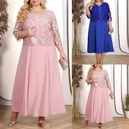 ✨💃Vestido de mujer liso con chaqueta de encaje bordado