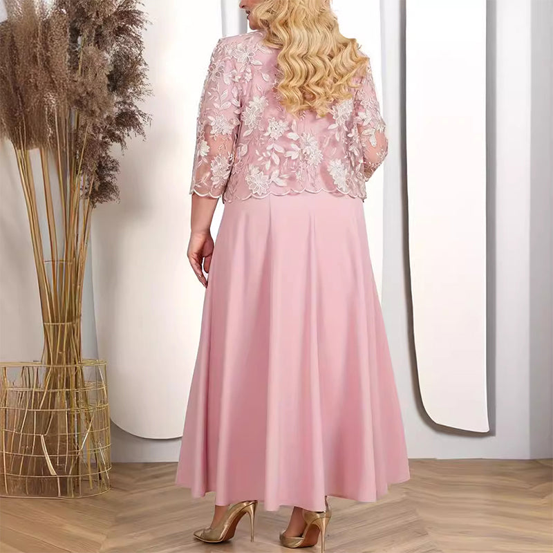✨💃Vestido de mujer liso con chaqueta de encaje bordado