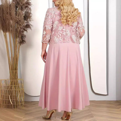 ✨💃Vestido de mujer liso con chaqueta de encaje bordado