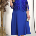 ✨💃Unifarbenes Damenkleid mit bestickter Jacke aus Spitze