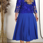 ✨💃Unifarbenes Damenkleid mit bestickter Jacke aus Spitze