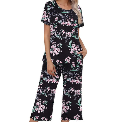 💐Siéntete bien con el esplendor floral: tu día a día, a tu estilo. Conjunto de pijama estampado para mujer con top y pantalón.