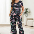 💐Wohlfühlen in Blumenpracht – Dein Alltag, Dein Stil. Damen-Print-Oberteil & Hose Nachtwäsche-Set