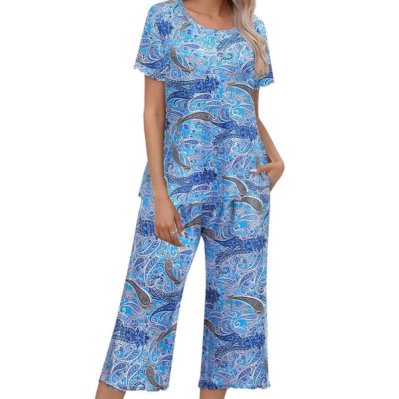 💐Siéntete bien con el esplendor floral: tu día a día, a tu estilo. Conjunto de pijama estampado para mujer con top y pantalón.
