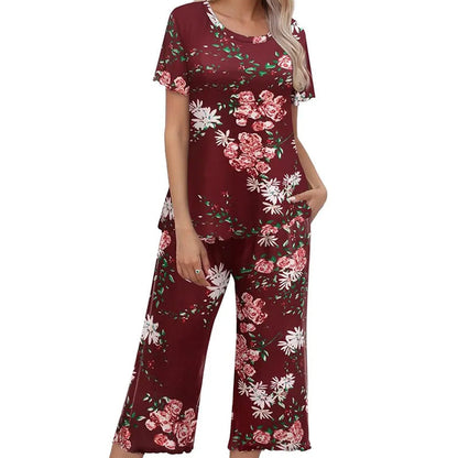 💐Siéntete bien con el esplendor floral: tu día a día, a tu estilo. Conjunto de pijama estampado para mujer con top y pantalón.