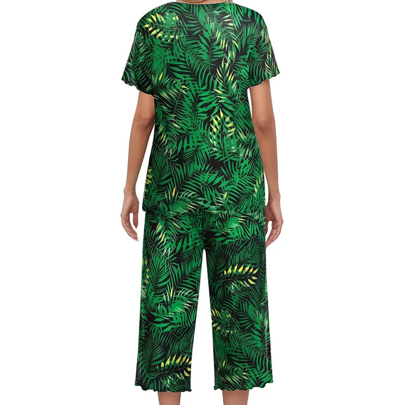 💐Siéntete bien con el esplendor floral: tu día a día, a tu estilo. Conjunto de pijama estampado para mujer con top y pantalón.
