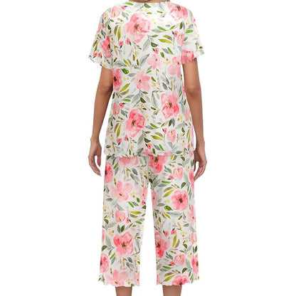 💐Siéntete bien con el esplendor floral: tu día a día, a tu estilo. Conjunto de pijama estampado para mujer con top y pantalón.