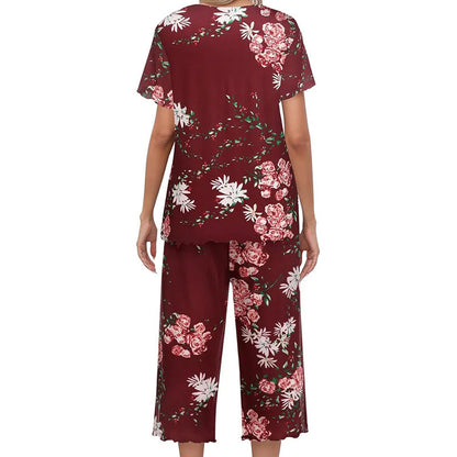 💐Siéntete bien con el esplendor floral: tu día a día, a tu estilo. Conjunto de pijama estampado para mujer con top y pantalón.