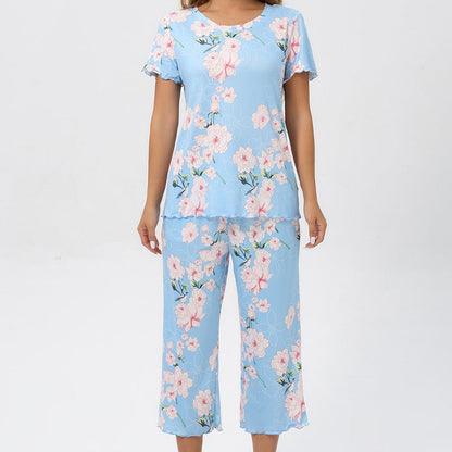 💐Siéntete bien con el esplendor floral: tu día a día, a tu estilo. Conjunto de pijama estampado para mujer con top y pantalón.