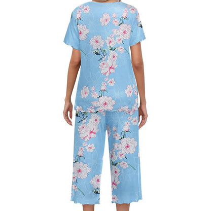 💐Siéntete bien con el esplendor floral: tu día a día, a tu estilo. Conjunto de pijama estampado para mujer con top y pantalón.