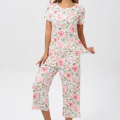 💐Siéntete bien con el esplendor floral: tu día a día, a tu estilo. Conjunto de pijama estampado para mujer con top y pantalón.