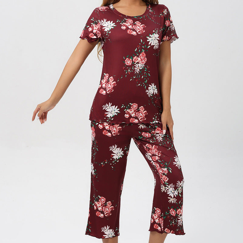 💐Siéntete bien con el esplendor floral: tu día a día, a tu estilo. Conjunto de pijama estampado para mujer con top y pantalón.