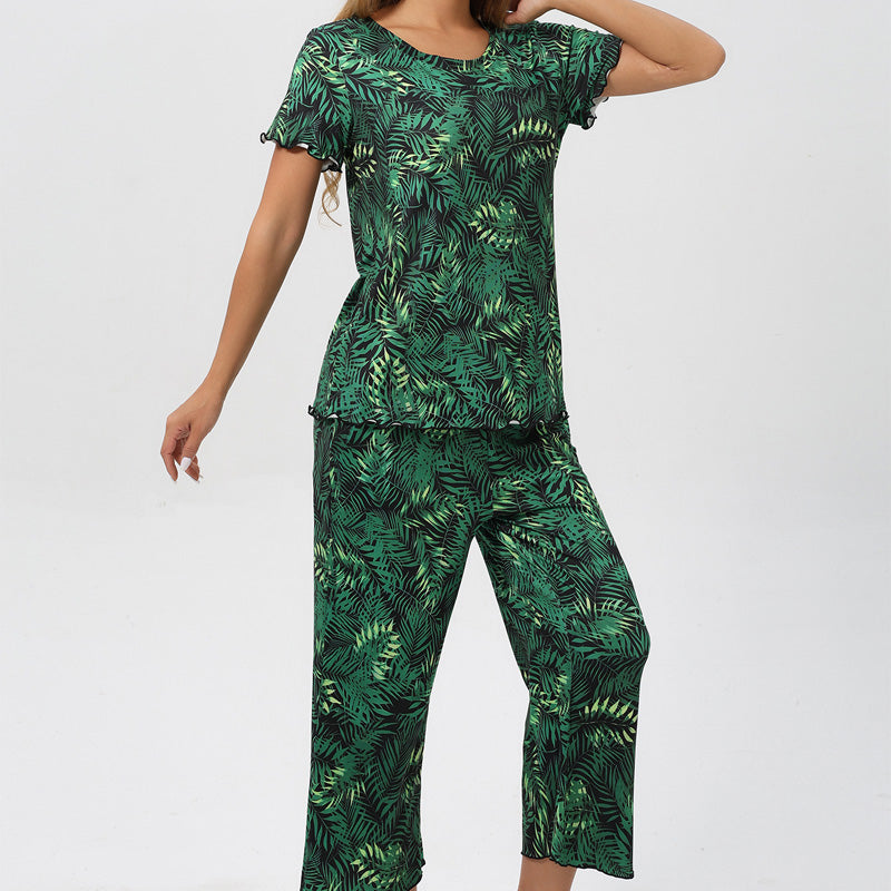 💐Siéntete bien con el esplendor floral: tu día a día, a tu estilo. Conjunto de pijama estampado para mujer con top y pantalón.