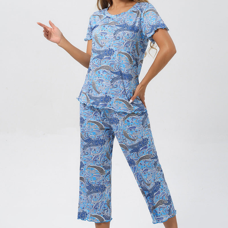 💐Siéntete bien con el esplendor floral: tu día a día, a tu estilo. Conjunto de pijama estampado para mujer con top y pantalón.