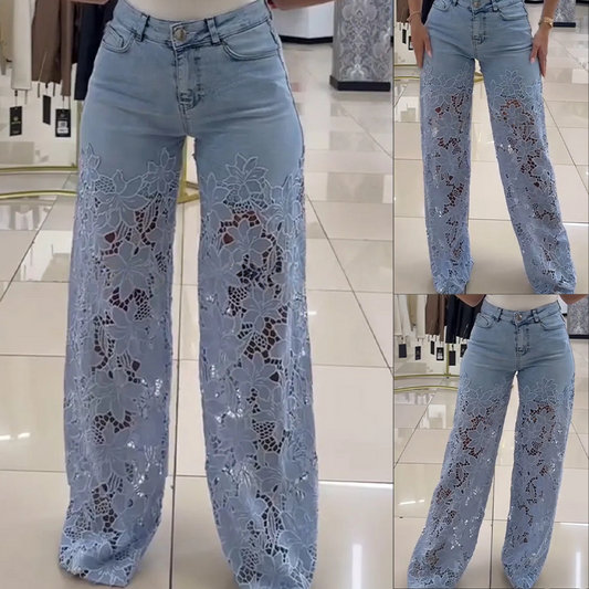 💃Moda de verano a la vanguardia🌸Vaqueros empalmados con encaje🔥