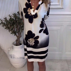 Locker geschnittenes Damenkleid mit Print und tiefem Tunika-Ausschnitt